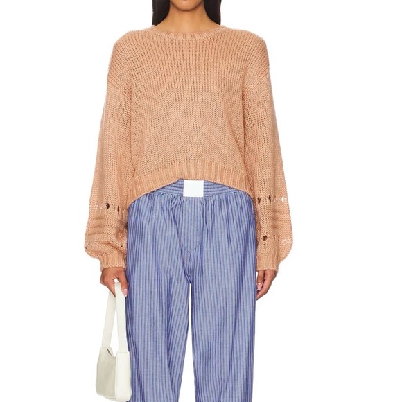 Steve Madden Sweaters - Steve Madden Lucie Sweater Hazelnut Cropped Bubble Sleeve Size Small Slinky Knit